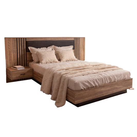 DOUBLE BED WITH NIGHTSTANDS HARRY HM750.01 MELAMINE IN NATURAL/BLACK--MATTRESS 160x200cm