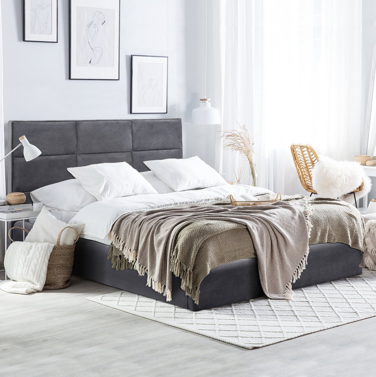 BED WITH MATTRESS & STORAGE SPACE BRILEY HM10765.01 GREY VELVET--FOR MATTRESS 160x200cm.