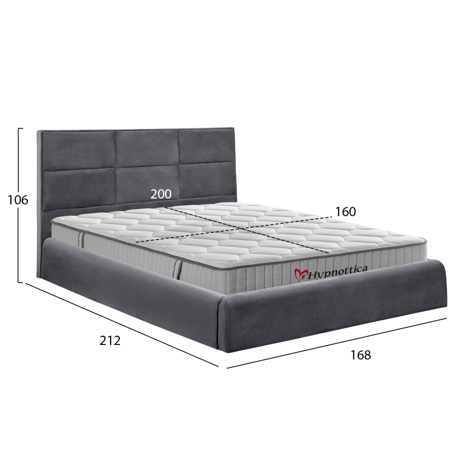 BED WITH MATTRESS & STORAGE SPACE BRILEY HM10765.01 GREY VELVET--FOR MATTRESS 160x200cm.
