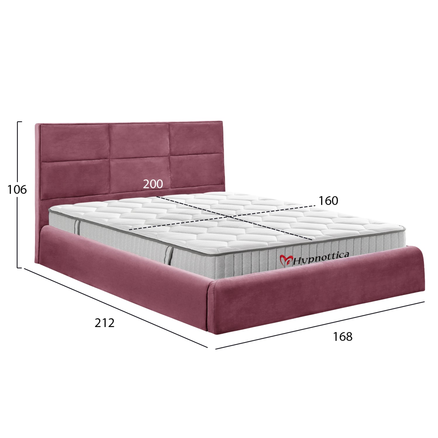 BED WITH MATTRESS & STORAGE SPACE BRILEY HM10765.02 DUSTY PINK VELVET--FOR MATTRESS 160x200cm.