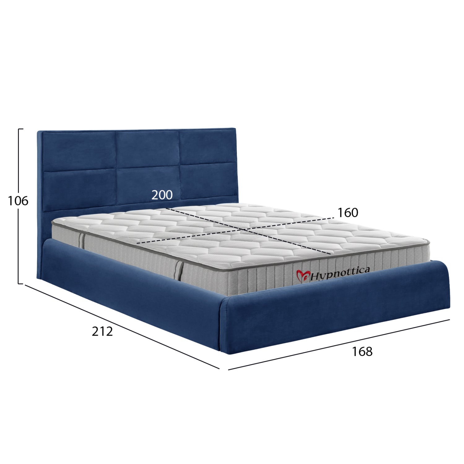 BED WITH MATTRESS & STORAGE SPACE BRILEY HM10765.03 BLUE VELVET--FOR MATTRESS 160x200cm.