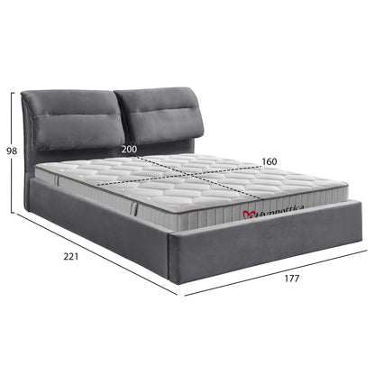 BED WITH MATTRESS & STORAGE SPACE KENDRA HM10767.01 GREY VELVET--FOR MATTRESS 160x200cm.