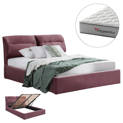 BED WITH MATTRESS & STORAGE SPACE KENDRA HM10767.02 DUSTY PINK VELVET--FOR MATTRESS 160x200cm.
