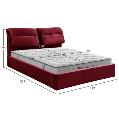 BED WITH MATTRESS & STORAGE SPACE KENDRA HM10767.03 BURGUNDY RED VELVET--FOR MATTRESS 160x200cm.