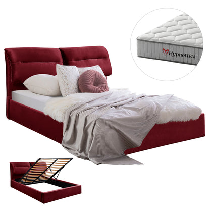 BED WITH MATTRESS & STORAGE SPACE KENDRA HM10767.03 BURGUNDY RED VELVET--FOR MATTRESS 160x200cm.