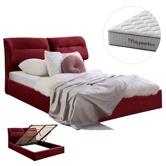 BED WITH MATTRESS & STORAGE SPACE KENDRA HM10767.03 BURGUNDY RED VELVET--FOR MATTRESS 160x200cm.