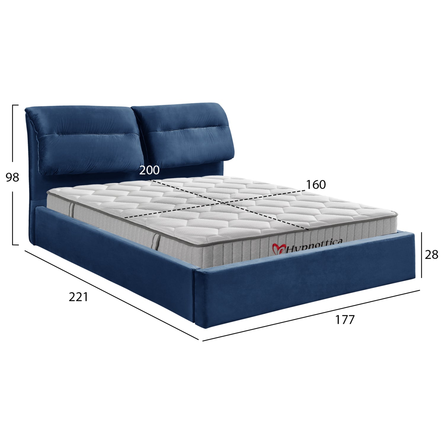 BED WITH MATTRESS & STORAGE SPACE KENDRA HM10767.04 BLUE VELVET--FOR MATTRESS 160x200cm.