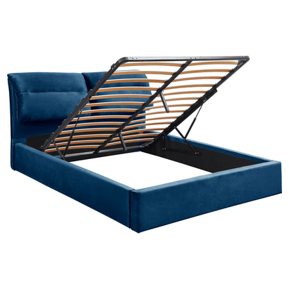 BED WITH MATTRESS & STORAGE SPACE KENDRA HM10767.04 BLUE VELVET--FOR MATTRESS 160x200cm.