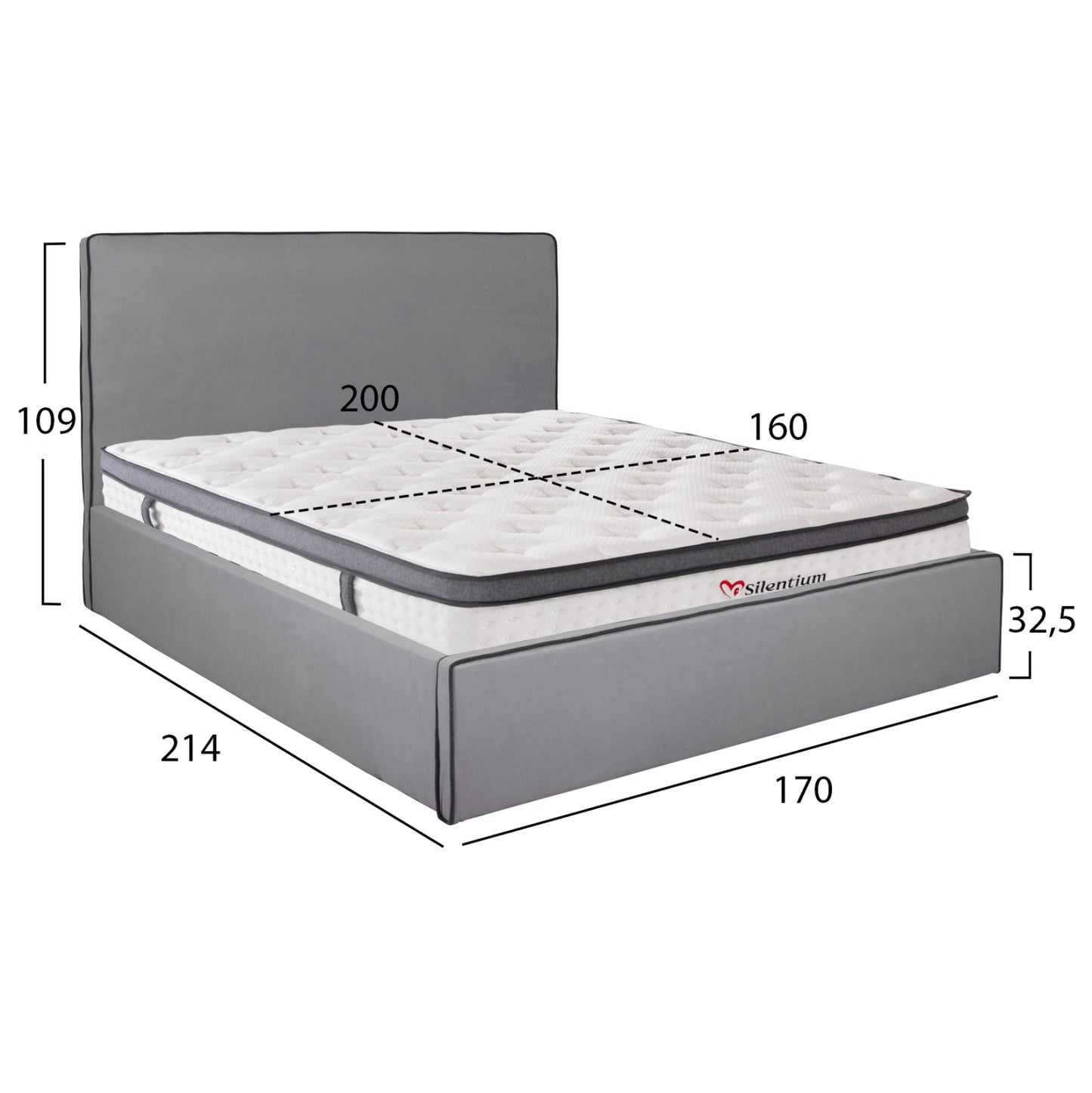 BED WITH MATTRESS & STORAGE SPACE ALLIE HM10805.01 GREY FABRIC--MATTRESS 160Χ200cm