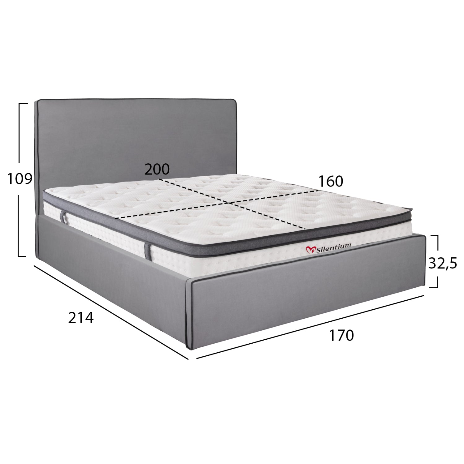 BED WITH MATTRESS & STORAGE SPACE ALLIE HM10805.01 GREY FABRIC--MATTRESS 160Χ200cm