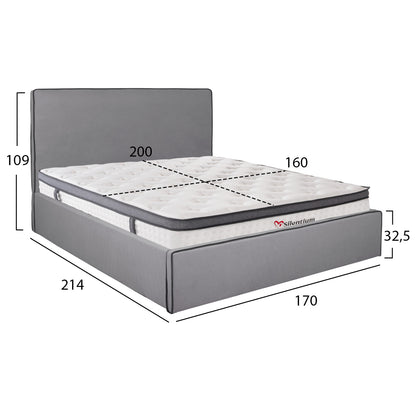 BED WITH MATTRESS & STORAGE SPACE ALLIE HM10805.01 GREY FABRIC--MATTRESS 160Χ200cm