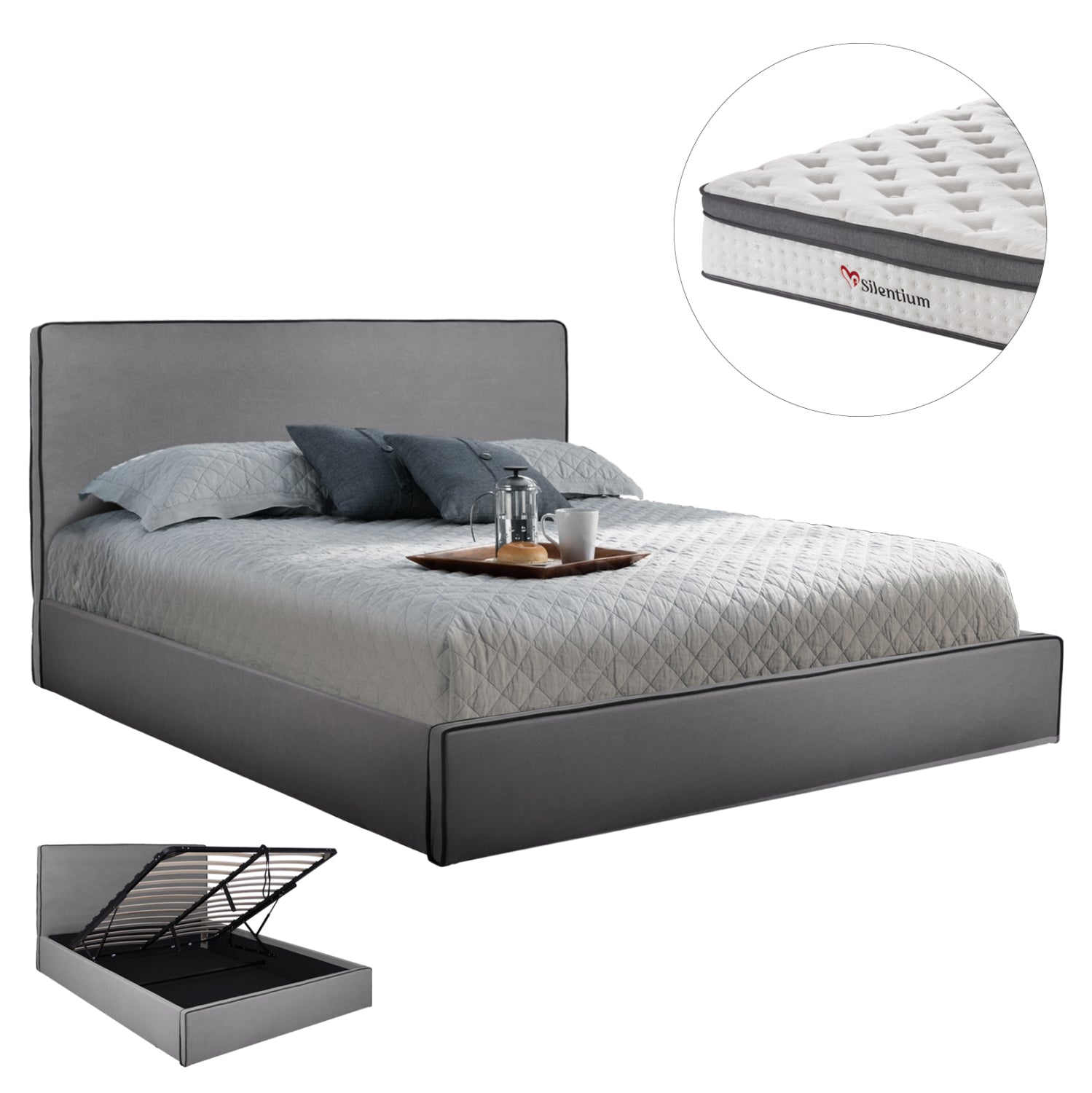 BED WITH MATTRESS & STORAGE SPACE ALLIE HM10805.01 GREY FABRIC--MATTRESS 160Χ200cm