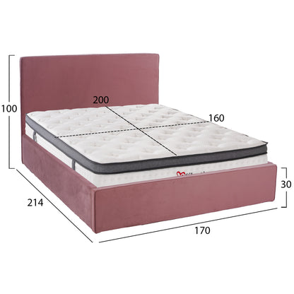 BED WITH MATTRESS & STORAGE SPACE ALLIE HM10805.12 DUSTY PINK VELVET--MATTRESS 160Χ200cm