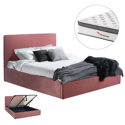 BED WITH MATTRESS & STORAGE SPACE ALLIE HM10805.12 DUSTY PINK VELVET--MATTRESS 160Χ200cm