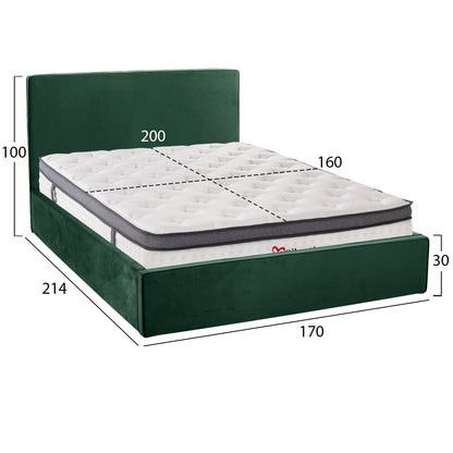 BED WITH MATTRESS & STORAGE SPACE ALLIE HM10805.13 CYPRESS GREEN VELVET--MATTRESS 160Χ200cm
