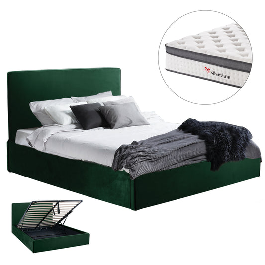 BED WITH MATTRESS & STORAGE SPACE ALLIE HM10805.13 CYPRESS GREEN VELVET--MATTRESS 160Χ200cm