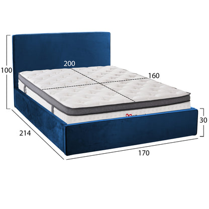 BED WITH MATTRESS & STORAGE SPACE ALLIE HM10805.18 BLUE VELVET--MATTRESS 160Χ200cm