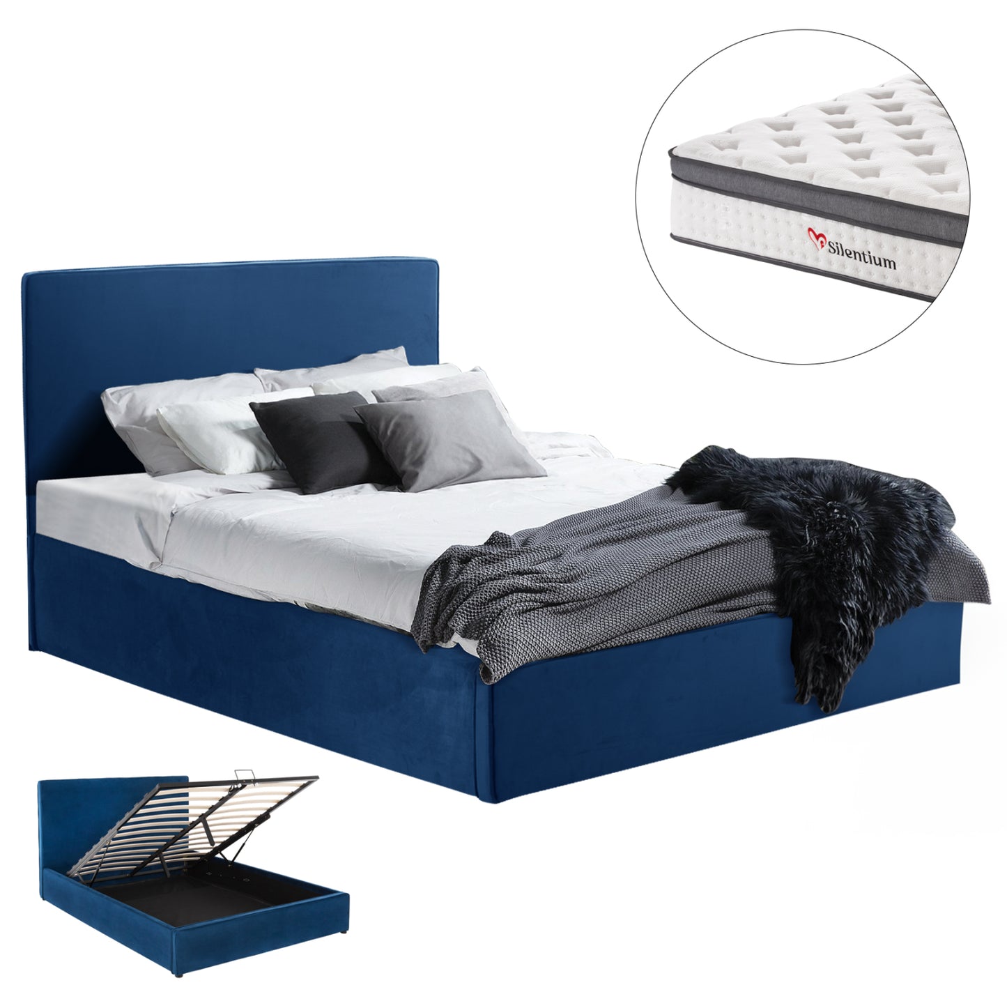 BED WITH MATTRESS & STORAGE SPACE ALLIE HM10805.18 BLUE VELVET--MATTRESS 160Χ200cm