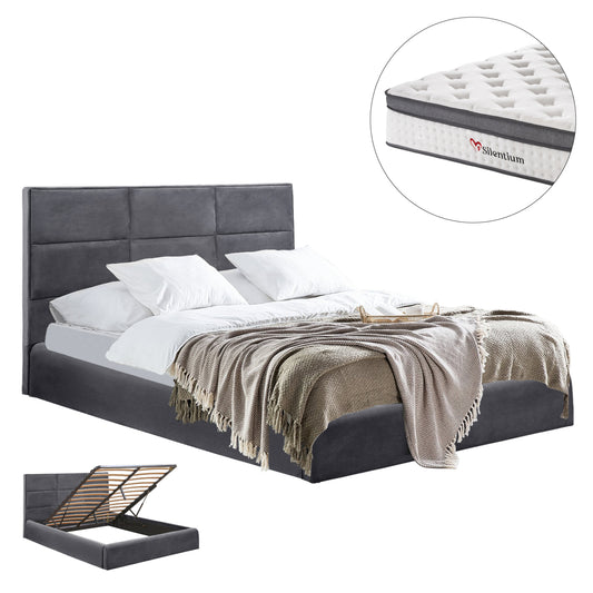 BED WITH MATTRESS & STORAGE SPACE BRILEY HM10807.01 GREY VELVET--FOR MATTRESS 160x200cm.