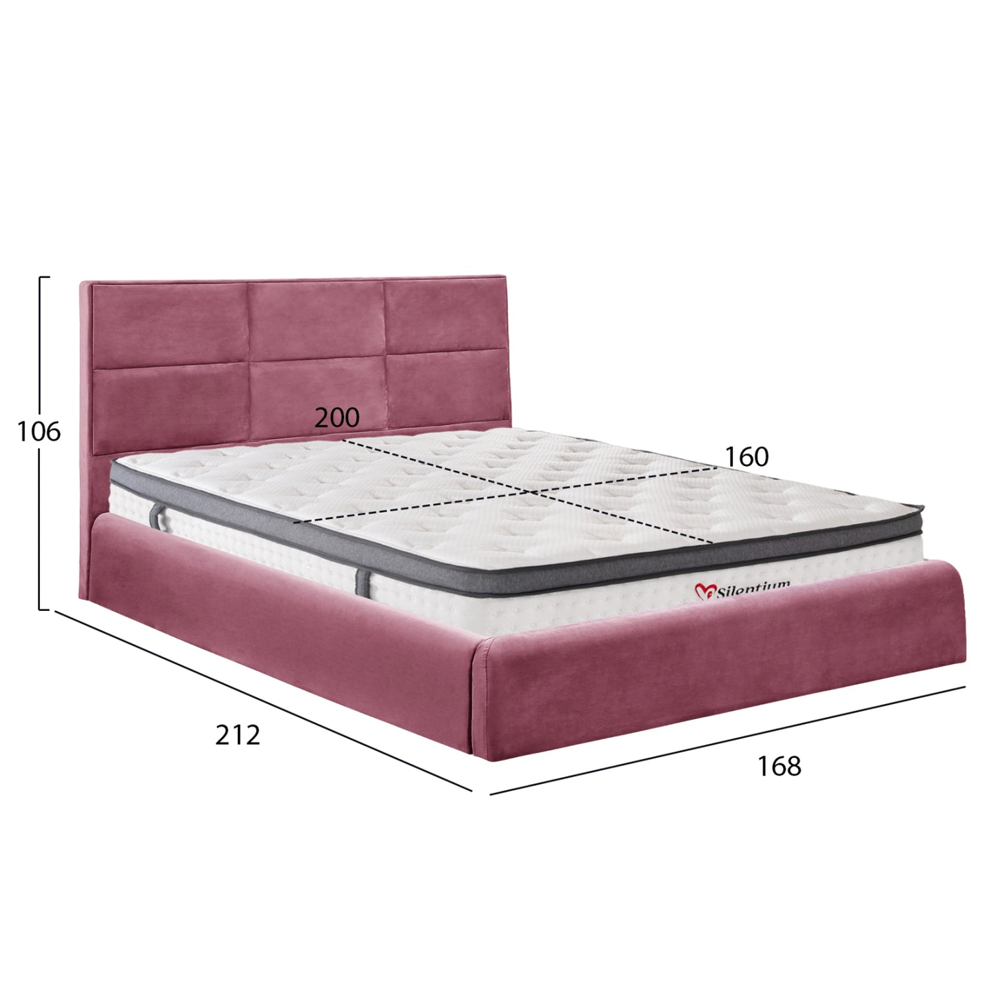 BED WITH MATTRESS & STORAGE SPACE BRILEY HM10807.02 DUSTY PINK VELVET--FOR MATTRESS 160x200cm.
