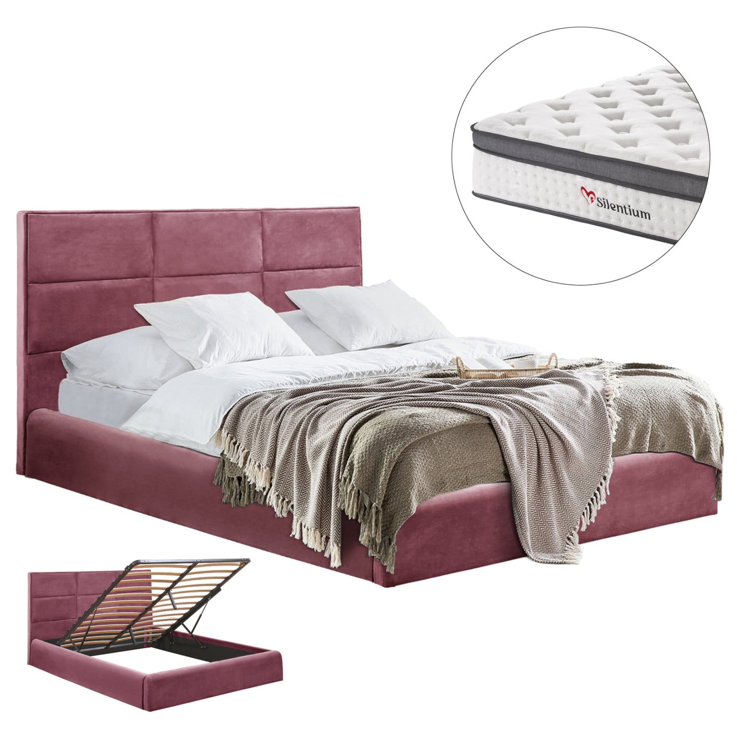 BED WITH MATTRESS & STORAGE SPACE BRILEY HM10807.02 DUSTY PINK VELVET--FOR MATTRESS 160x200cm.