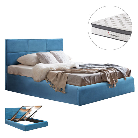 BED WITH MATTRESS & STORAGE SPACE BRILEY HM10807.18 ROYAL BLUE VELVET--FOR MATTRESS 160x200cm.