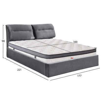 BED WITH MATTRESS & STORAGE SPACE KENDRA HM10809.01 GREY VELVET--FOR MATTRESS 160x200cm.