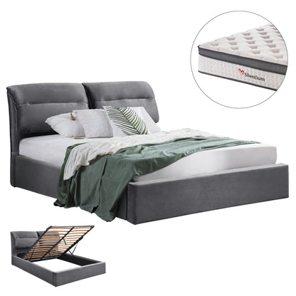 BED WITH MATTRESS & STORAGE SPACE KENDRA HM10809.01 GREY VELVET--FOR MATTRESS 160x200cm.