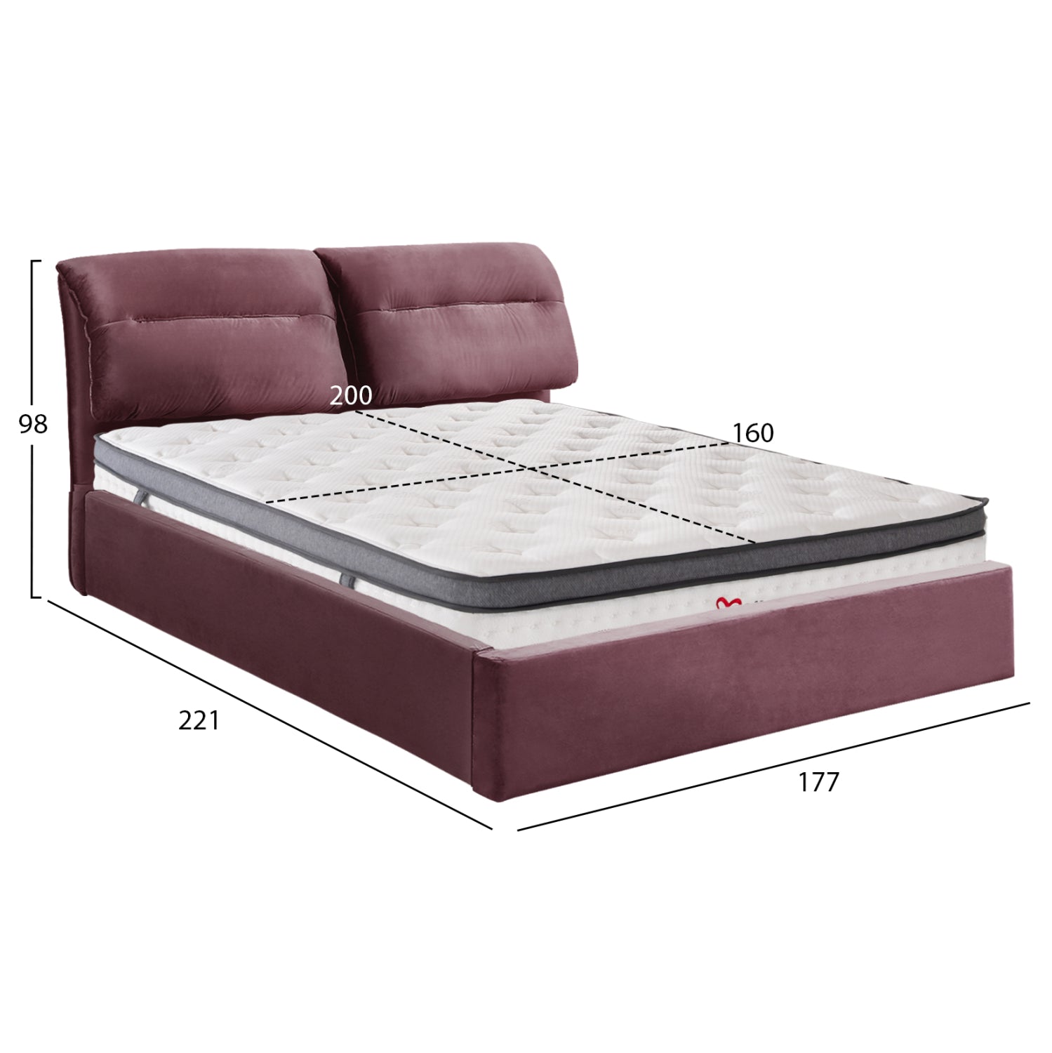 BED WITH MATTRESS & STORAGE SPACE KENDRA HM10809.02 DUSTY PINK VELVET--FOR MATTRESS 160x200cm.