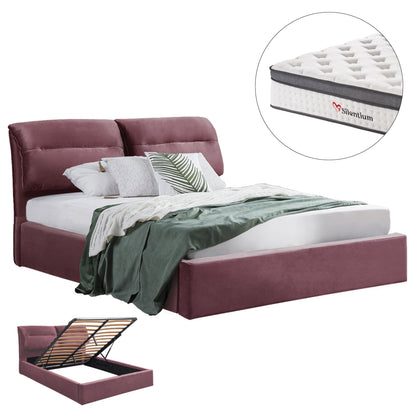 BED WITH MATTRESS & STORAGE SPACE KENDRA HM10809.02 DUSTY PINK VELVET--FOR MATTRESS 160x200cm.