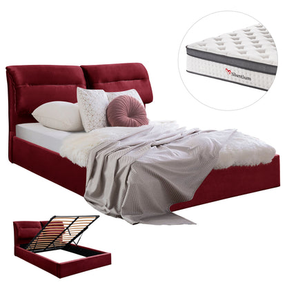 BED WITH MATTRESS & STORAGE SPACE KENDRA HM10809.06 BURGUNDY RED VELVET--FOR MATTRESS 160x200cm.