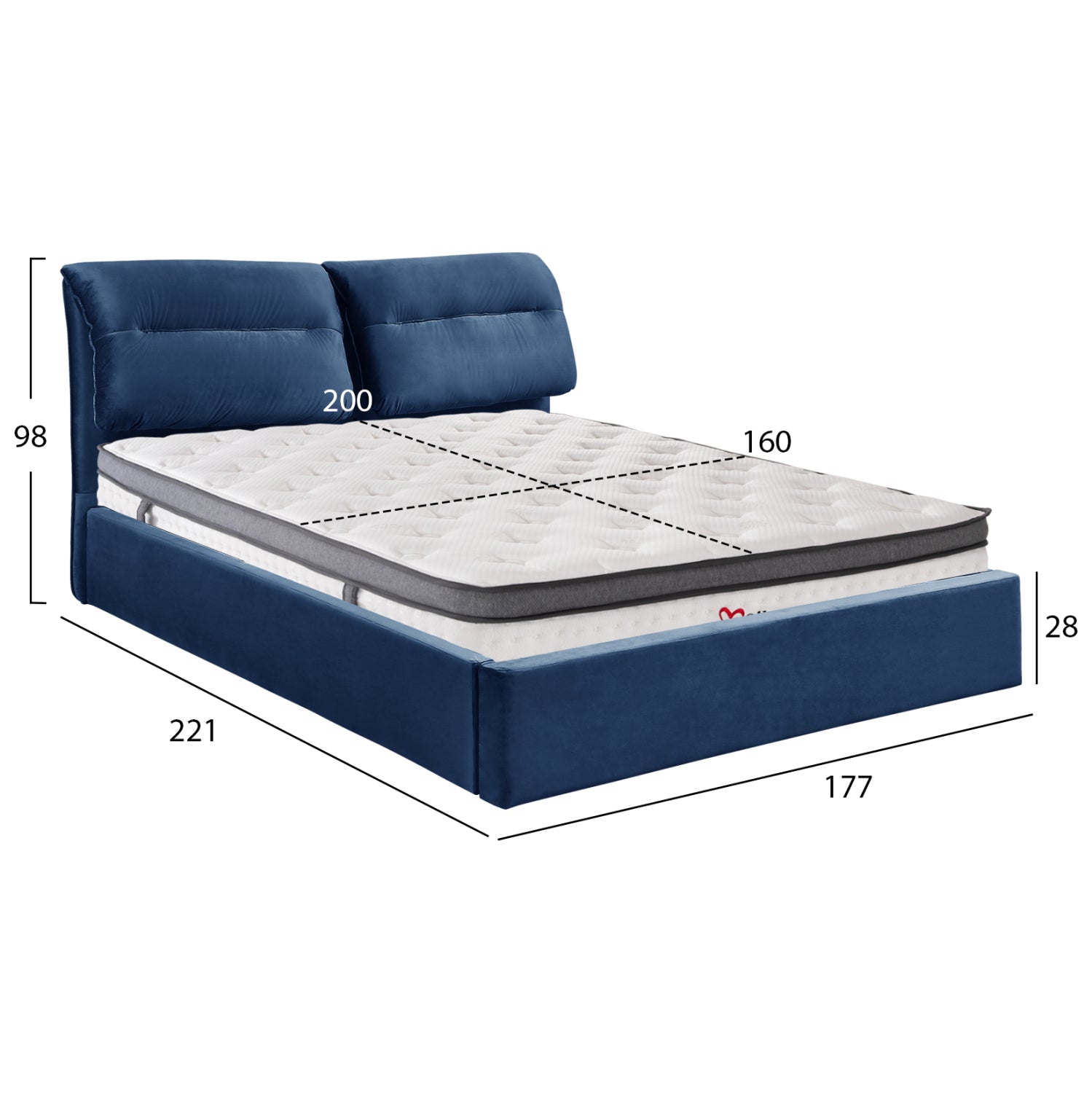 BED WITH MATTRESS & STORAGE SPACE KENDRA HM10809.18 BLUE VELVET--FOR MATTRESS 160x200cm.