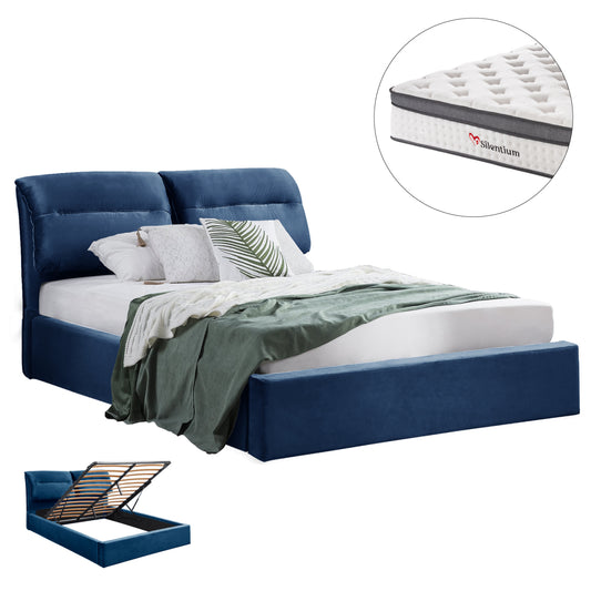BED WITH MATTRESS & STORAGE SPACE KENDRA HM10809.18 BLUE VELVET--FOR MATTRESS 160x200cm.