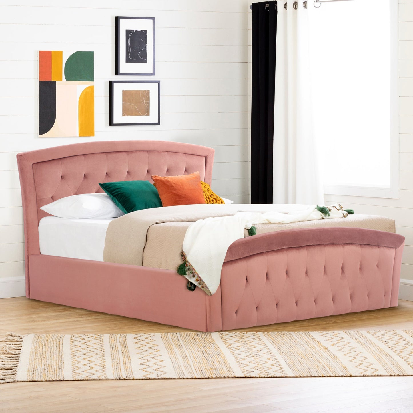 BED WITH MATTRESS & STORAGE SPACE ODELIA HM21279.02 DUSTY PINK VELVET--FOR 160x200cm.