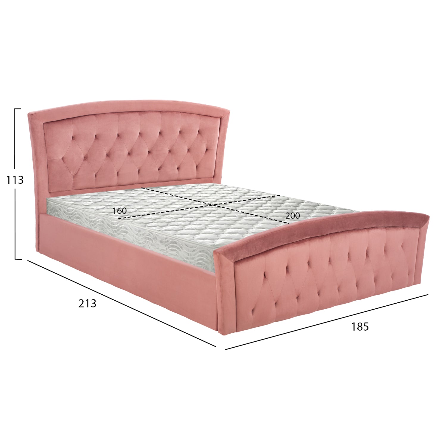 BED WITH MATTRESS & STORAGE SPACE ODELIA HM21279.02 DUSTY PINK VELVET--FOR 160x200cm.