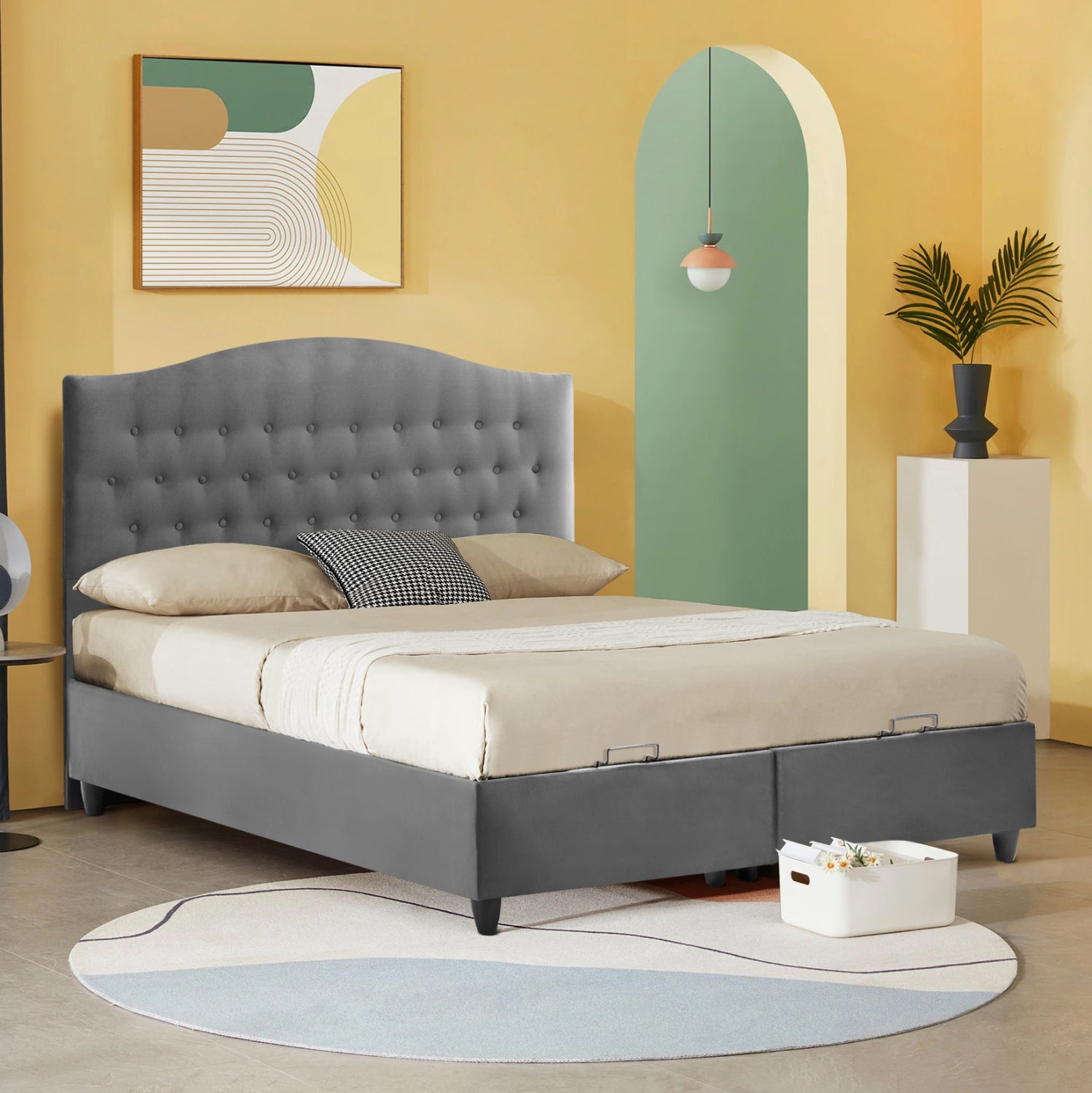 BED WITH MATTRESS DOUBLE MALENA HM21164 GREY VELVET & STORAGE SPACE--FOR 160x200cm