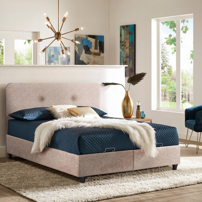 BED WITH MATTRESS DOUBLE DOLORES HM21165 BEIGE FABRIC & STORAGE SPACE--FOR 160x200cm