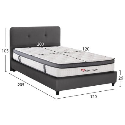 SEMI-DOUBLE BED WITH MATTRESS DOLORES HM10746.01 VELVET IN GREY--FOR 120x200cm.