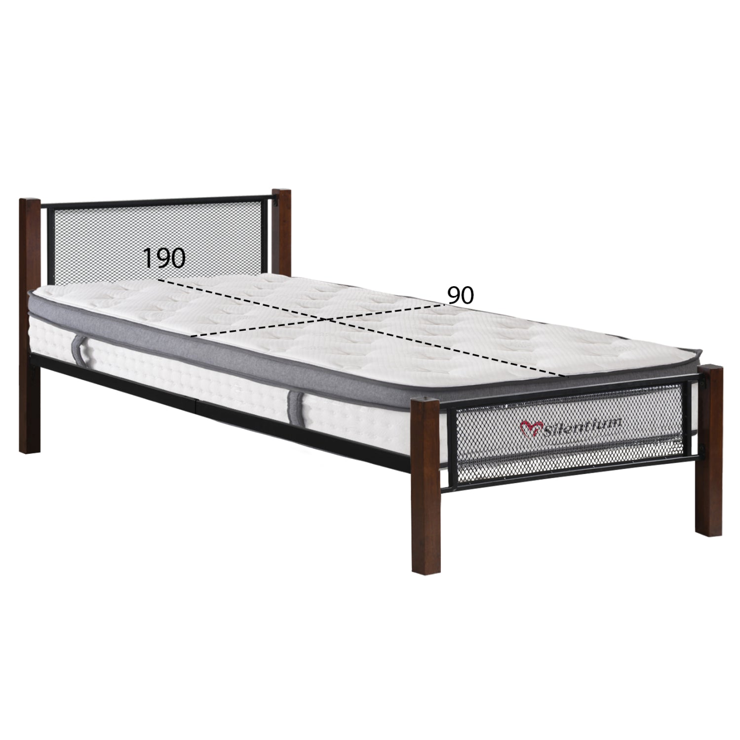 BED WITH MATTRESS RAYVEN HM10801 METAL & RUBBERWOOD IN DIRTY OAK--MATTRESS 90X190cm.