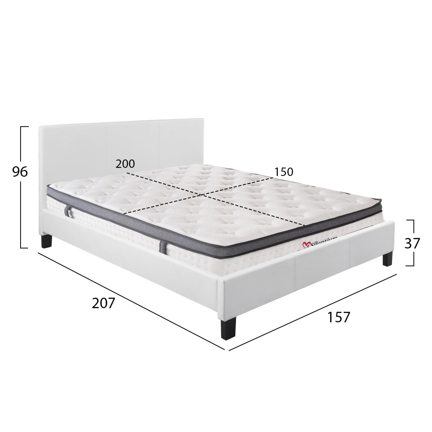 BED WITH MATTRESS BECCA HM10803.01 WHITE PU--FOR MATTRESS 150x200cm