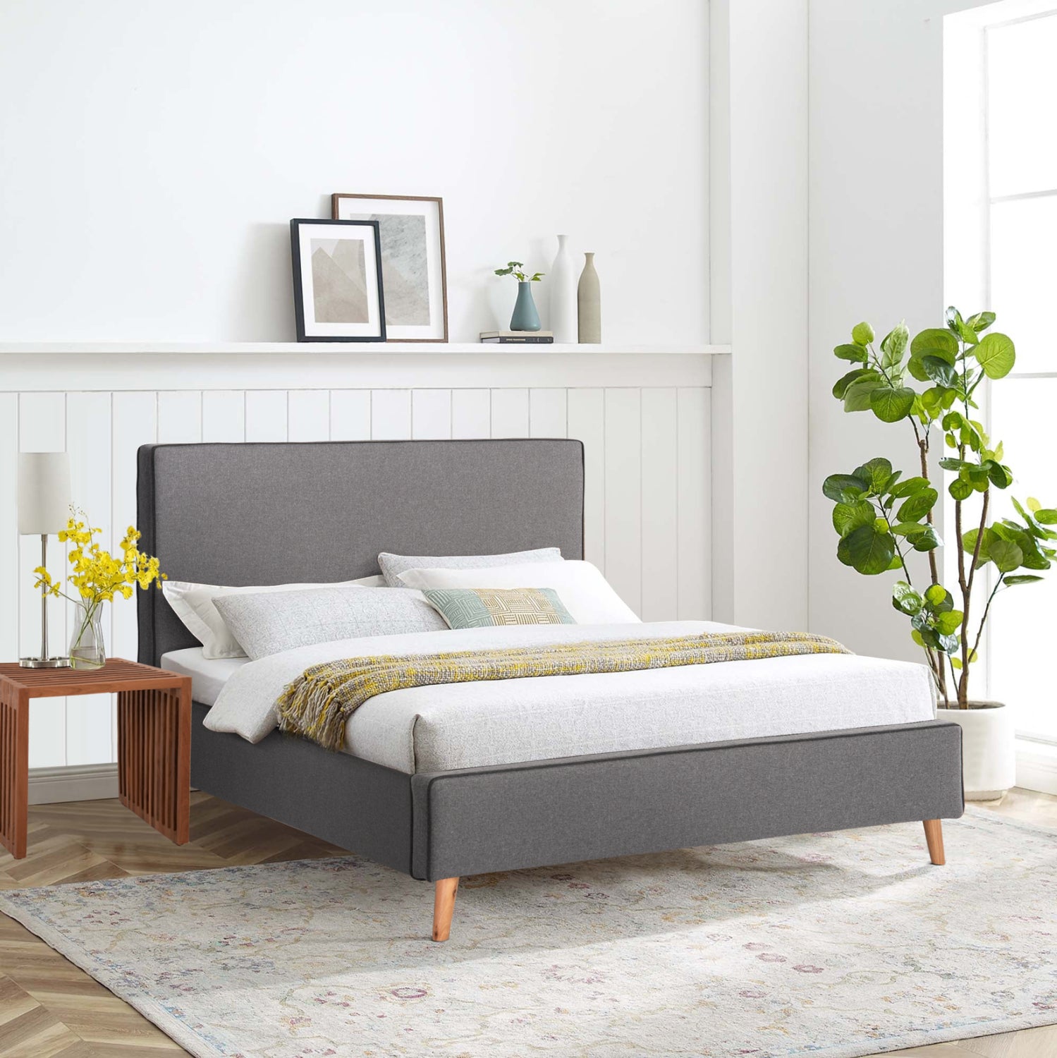 BED WITH MATTRESS INDRA HM21280.01 GREY FABRIC--FOR MATTRESS 160x200cm