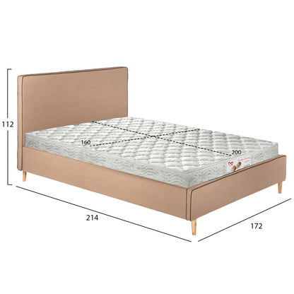 BED WITH MATTRESS INDRA HM21280.02 BEIGE FABRIC--FOR MATTRESS 160x200cm