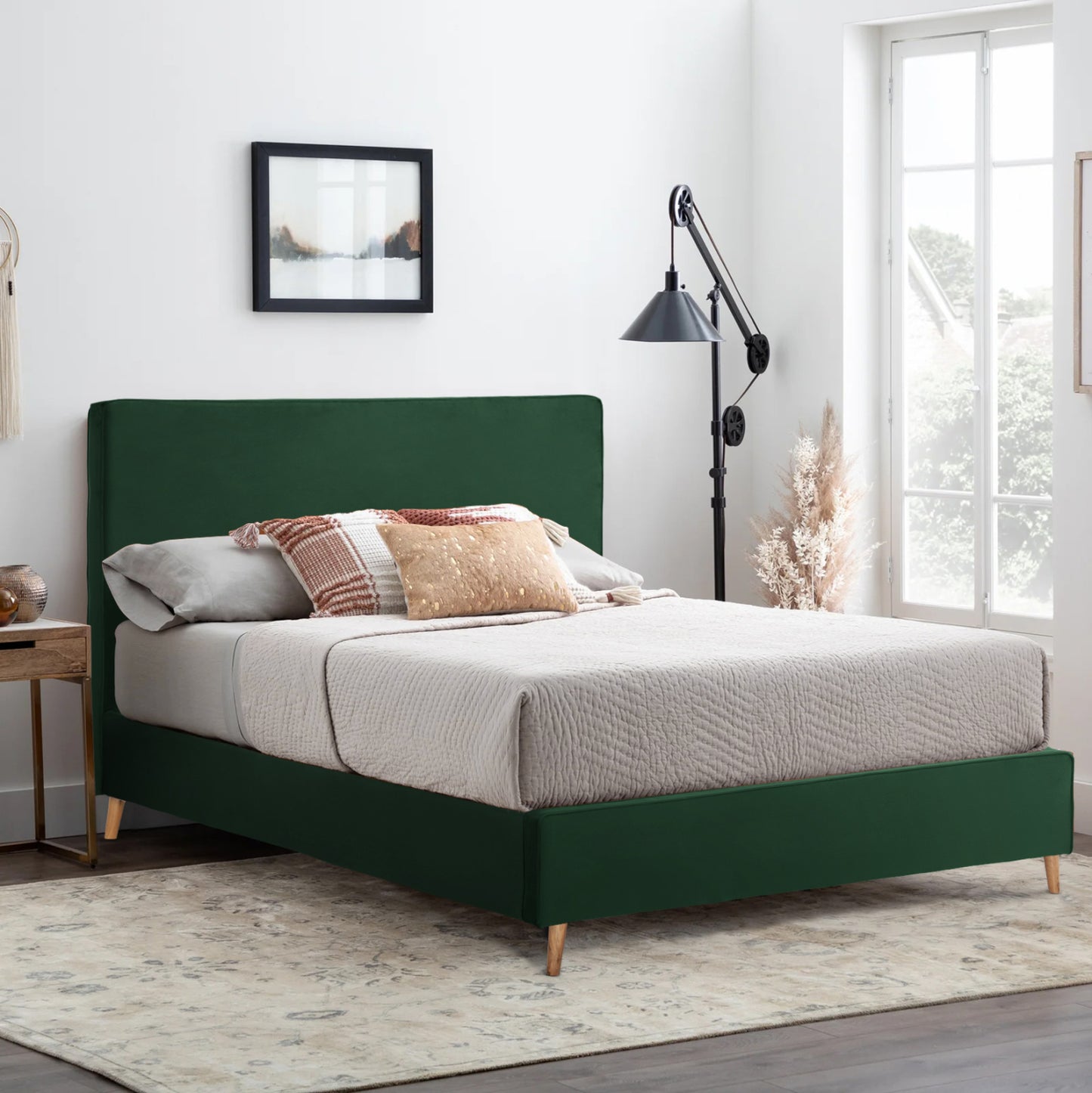BED WITH MATTRESS INDRA HM21280.04 CYPRESS GREEN VELVET--FOR MATTRESS 160x200cm