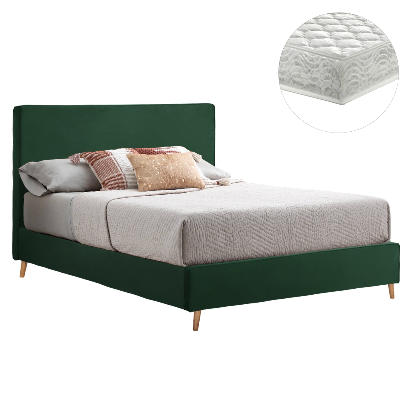 BED WITH MATTRESS INDRA HM21280.04 CYPRESS GREEN VELVET--FOR MATTRESS 160x200cm