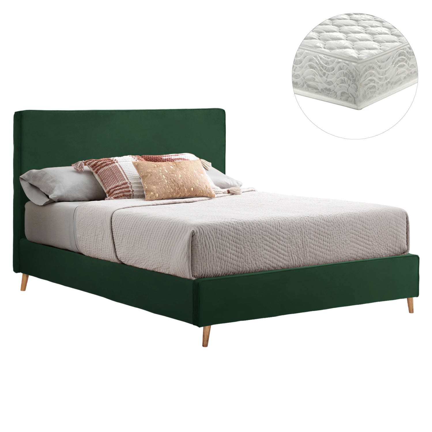 BED WITH MATTRESS INDRA HM21280.04 CYPRESS GREEN VELVET--FOR MATTRESS 160x200cm