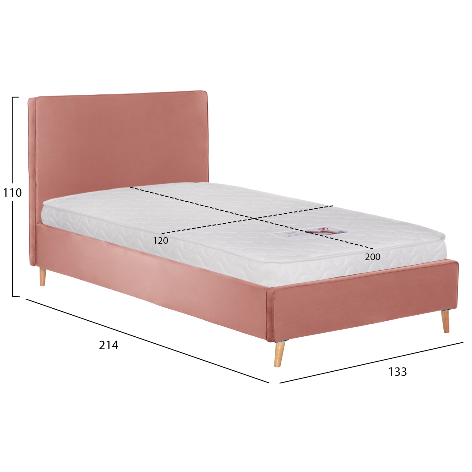 BED WITH MATTRESS MAYLIN HM21281.01 DUSTY PINK VELVET--FOR MATTRESS 120x200cm