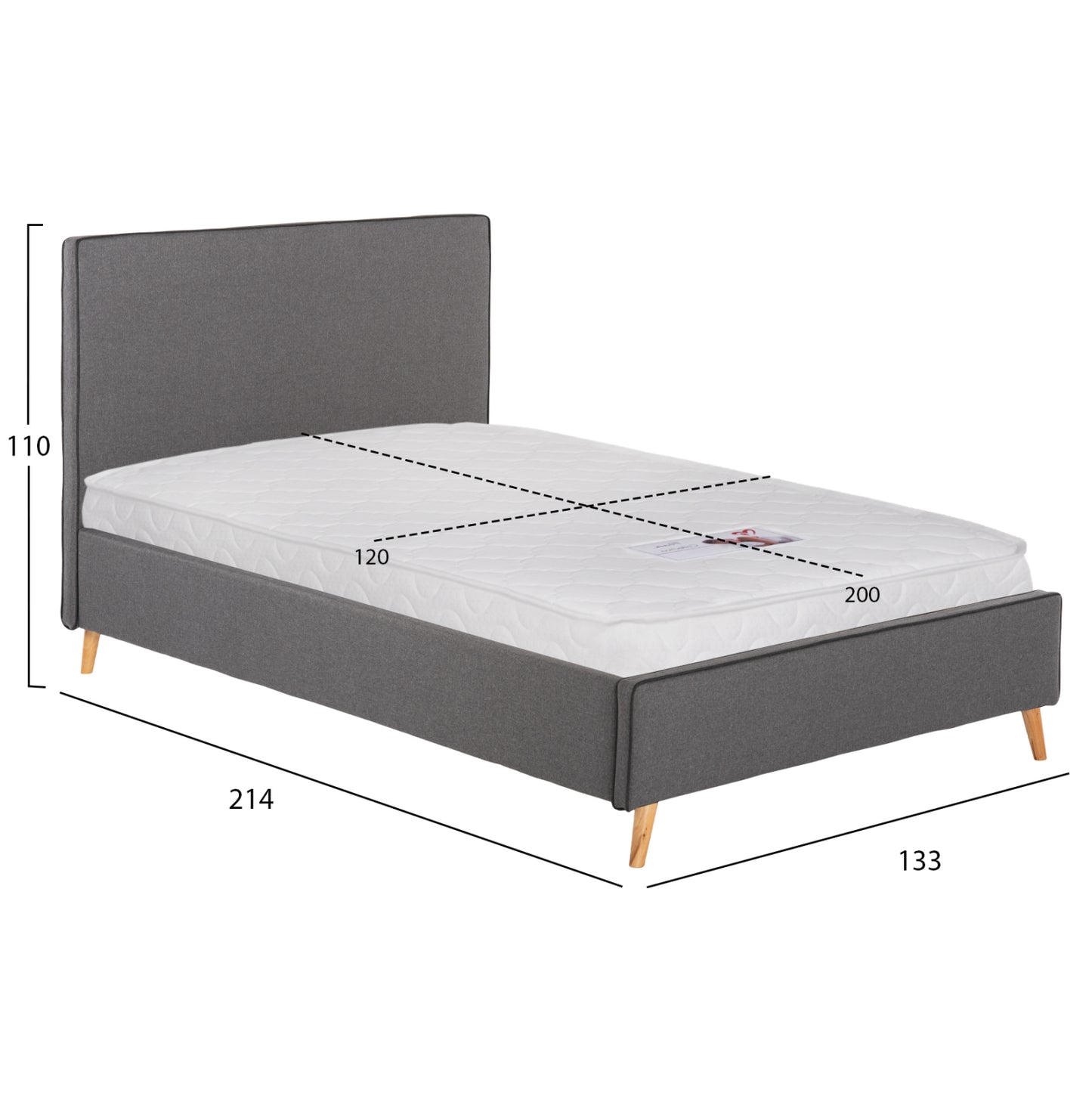 BED WITH MATTRESS MAYLIN HM21281.03 GREY FABRIC--FOR MATTRESS 120x200cm