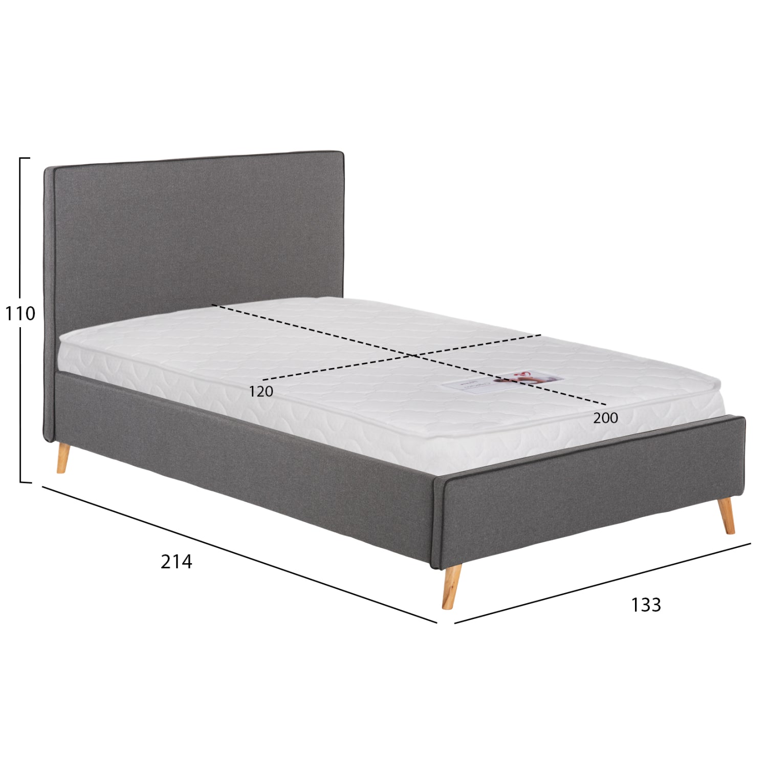 BED WITH MATTRESS MAYLIN HM21281.03 GREY FABRIC--FOR MATTRESS 120x200cm