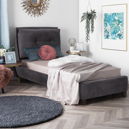 BED WITH MATTRESS RILEY HM21282.01 GREY VELVET--FOR MATTRESS 90x200cm