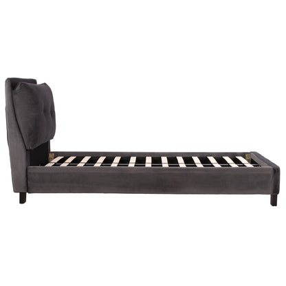 BED WITH MATTRESS RILEY HM21282.01 GREY VELVET--FOR MATTRESS 90x200cm